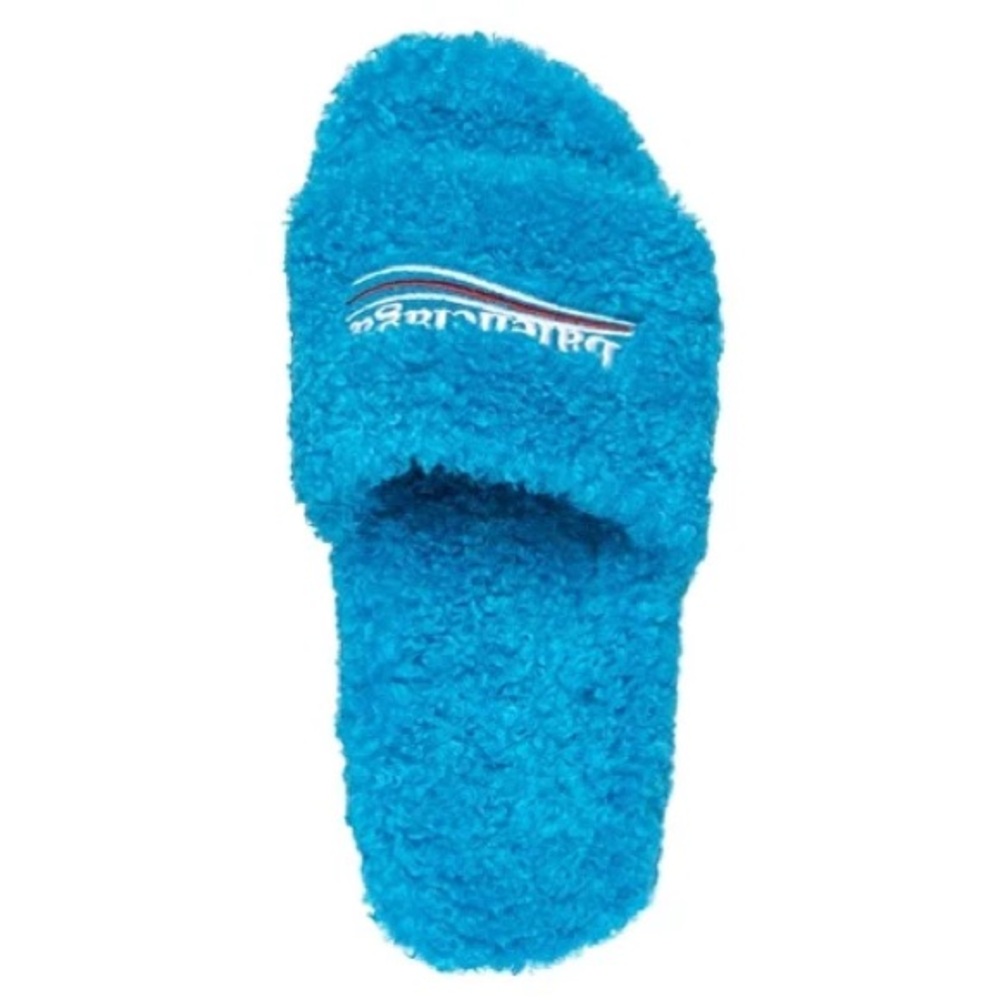 Balenciaga blue fur slides